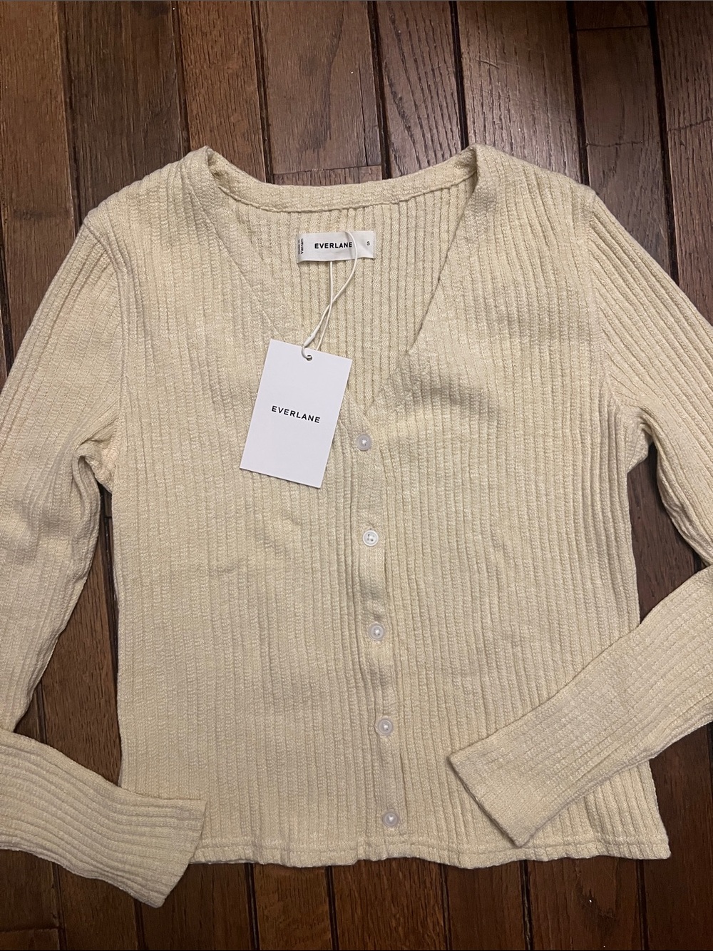 Everlane Cream Ribbed V-Neck Button Cardigan Size Small NWT New With Tags